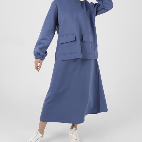 Skirt Suit Sweater Blue Winter Fall NWT 2 Piece Matching Set Two Classy Modest - Picture 1 of 8